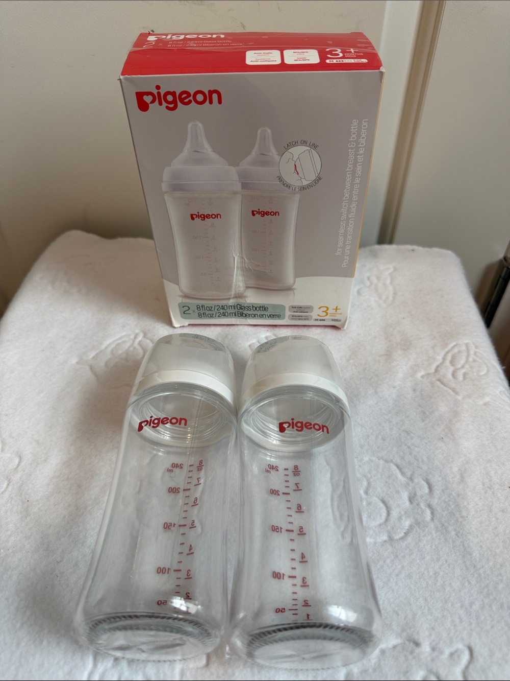 Pigeon Glass Baby Bottle 8 oz pack of 2 3+ months